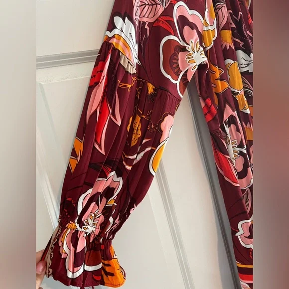 NWT Gibson Latimer Burgundy Floral Midi Dress - Picture 7 of 10